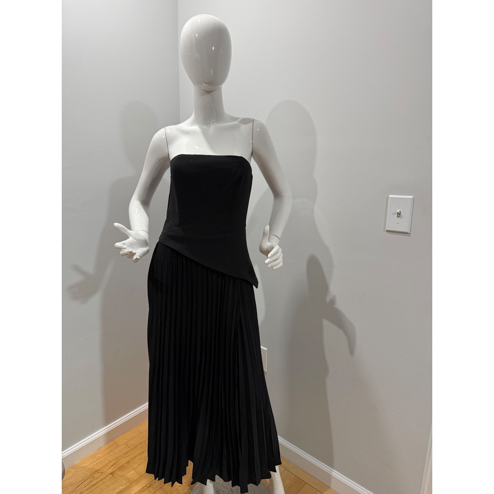 Commense Solid Pleated Strapless Split Dress Blac… - image 3
